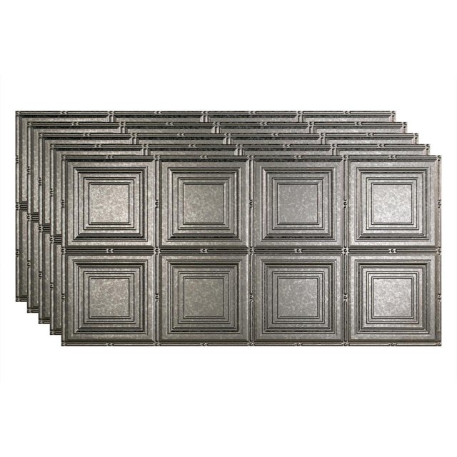 Fasade 2ft x 4ft Decorative Vinyl Ceiling Panel 5 Pack- Galvanized Steel Finish