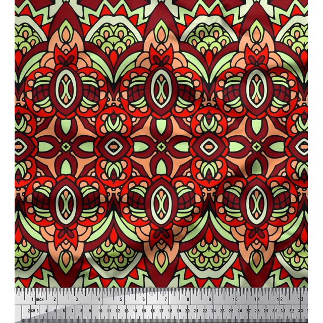 Soimoi Georgette Viscose Fabric Moroccan Damask Decorative Decor Fabric Printed Yard 42 Inch Wide