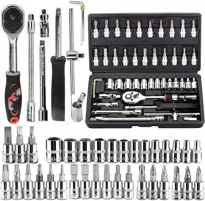 46 In 1 Pcs Tool Kit & Screwdriver & Socket Set | Multi Purpose Combination Tool Case, Precision Socket Set, Power & Hand Tool Kit | Compact, For Car, Bike, Laptop, Electronics Repair