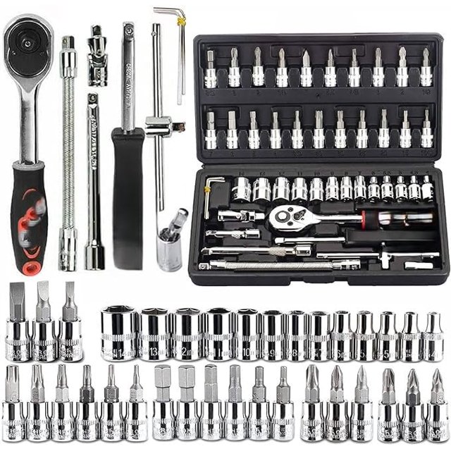 46 In 1 Pcs Tool Kit & Screwdriver & Socket Set | Multi Purpose Combination Tool Case, Precision Socket Set, Power & Hand Tool Kit | Compact, For Car, Bike, Laptop, Electronics Repair