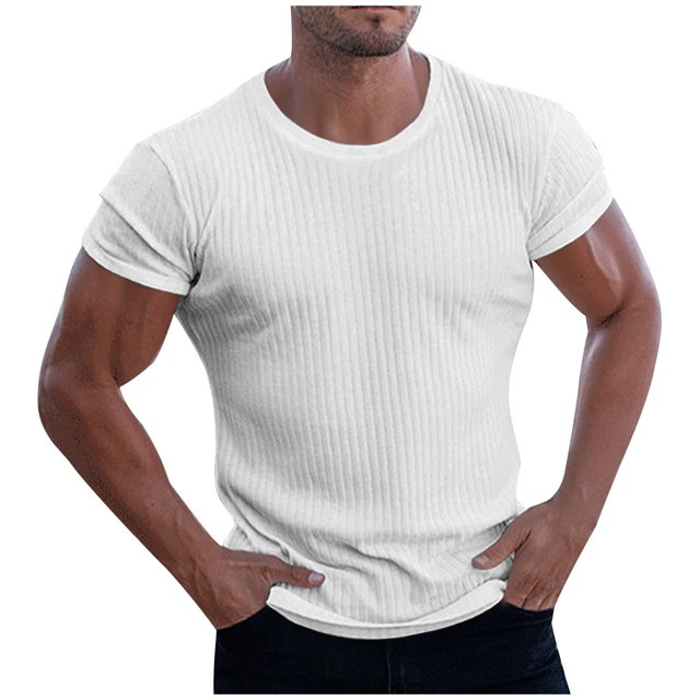 asjyhkr Plus Size T Shirts for Men Crewneck Knit Tops Stretchy Casual Workout Solid Basic T Shirts