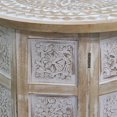 thumbnail image 4 of Accent Side Table, Mango Wood 18 Inch Round Top, Hand Carved Inlay Mandala Design, Washed White, 4 of 17