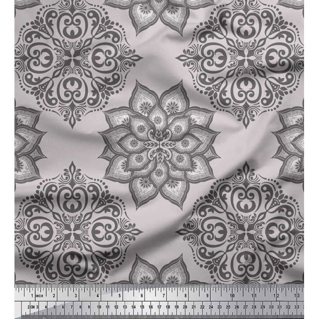 Soimoi Moss Georgette Fabric Floral Mandala Print Fabric by Yard 42 Inch Wide