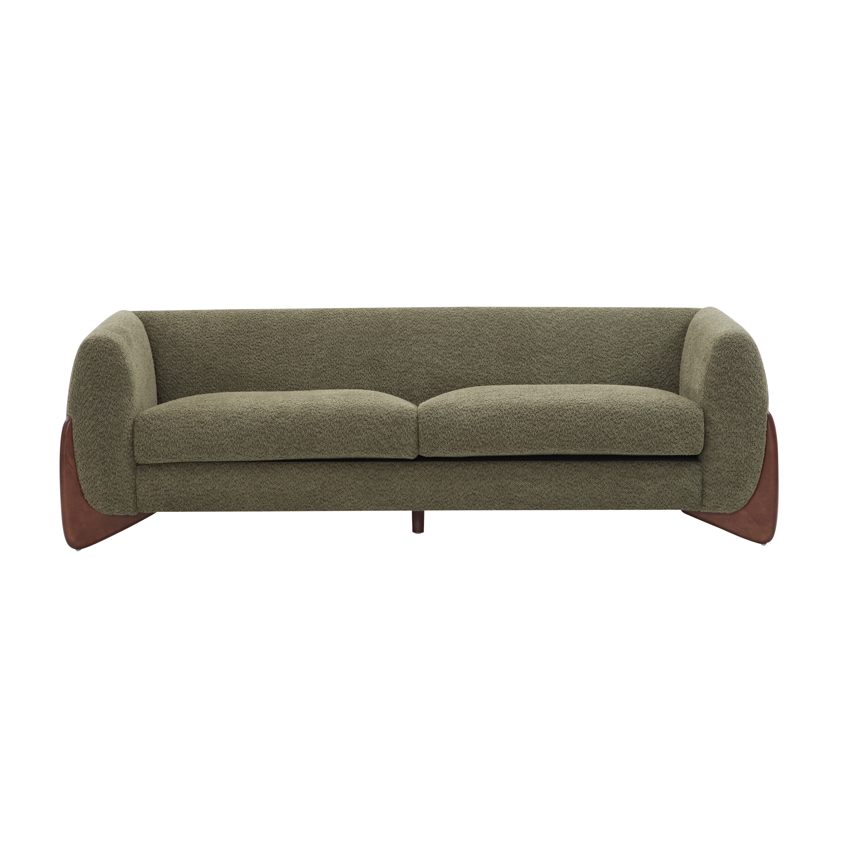 Sofa, 82.75 Inch Large Boucle Sherpa Fabric Couch with Soft Fluffy Surface, Stable Frame Packed in 2 Boxes, Olive Green Modern Leisure Sofa for Living Room