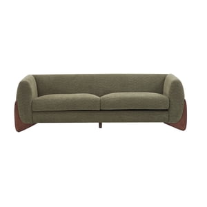 Sofa, 82.75 Inch Large Boucle Sherpa Fabric Couch with Soft Fluffy Surface, Stable Frame Packed in 2 Boxes, Olive Green Modern Leisure Sofa for Living Room