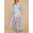 thumbnail image 3 of Faithtur Women's Flower Print Long Dress Ruffled Long Sleeve V-Neck Slit A-Line Flowy Dress for Beach, Party, 3 of 8