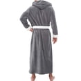 thumbnail image 2 of Innerwin Dressing Gown Solid Color Men Wrap Robe Home Hooded Thicken Plush Bath Robes Gray White XL, 2 of 5