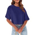 thumbnail image 3 of Plebaso Womens Cropped T-Shirts Short Sleeve Round Neck Tshirts Solid Color Casual Loose Basic Tops Tees, 3 of 6