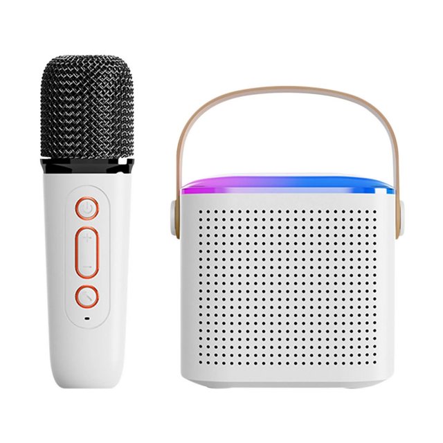 LOVEVEROutdoor Portable Bluetooth Speaker Mini Wireless Microphone Karaoke Sound System Household Microphone Rechargeable Karaoke Treasure Pink