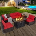 thumbnail image 4 of Gymax 7PCS Patio Rattan Furniture Set 42'' Fire Pit Table w/ Cover Cushioned Red, 4 of 10