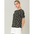 thumbnail image 2 of INSPIRE CHIC Haut Floral Élégant pour Femme à Manches Courtes Froncées, Coupe Régulière, 2 of 6
