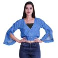 thumbnail image 4 of Moomaya Printed Womens Crop Top Wrap Style Top Wear Ruffle Long Sleeve Casual Summer Blouse, 4 of 5