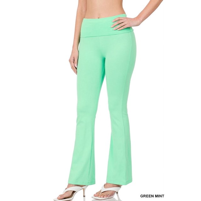 CHUANK Womens & Plus Stretch Cotton Fold-Over High Waist Bootcut Workout Flared Yoga Pants