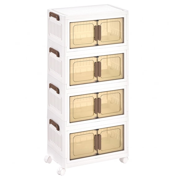 SONGMICS Organisateur de Garde-Robe Pliable Empilable à 4 Niveaux avec Portes, Organisateur de Placard en Plastique PP, Armoire Autoportante, 100 L pour Vêtements, Blanc, Collection Denys