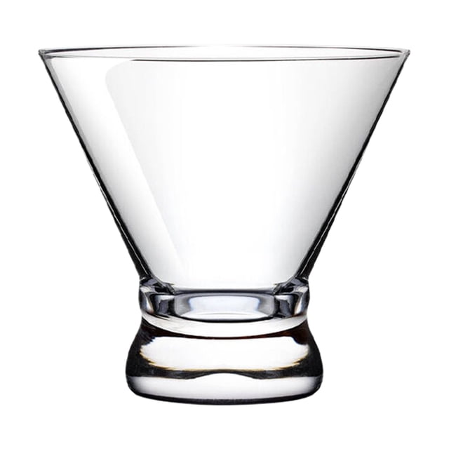 Cocktail Glasses Set by Yoaney, featuring a transparent stemless martini glass made of durable plastic. The glass has a V-shaped design with a smooth rim for comfortable grip and ease of use. Ideal for serving cocktails like cosmopolitans or mixed drinks at bar parties, evening gatherings, or outdoor events. The reusable plastic material ensures practicality and easy cleaning, though it is not dishwasher or microwave safe. Dimensions: 4.72 x 4.33 x 2.76 inches.