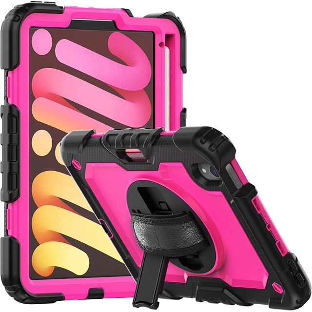 navor Rugged Cover Compatible with iPad Mini 6 (2021), Rotatable Kickstand Shoulder & Hand Strap Shockproof Heavy Duty Protective Case