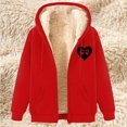 thumbnail image 2 of Sentmoon Women Jacket Plus Size Fleece with Print Sweatshirt for Women Long Sleeve Hooded Neck Winter Coat Fall and Winter Breathable for Cold and Snowy Weather Red XXL, 2 of 5