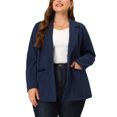 thumbnail image 1 of GRACE & GRANDEUR Women's Plus Size Fall Workwear Notched Lapel Button Down Office Blazer 3X Navy Blue, 1 of 6