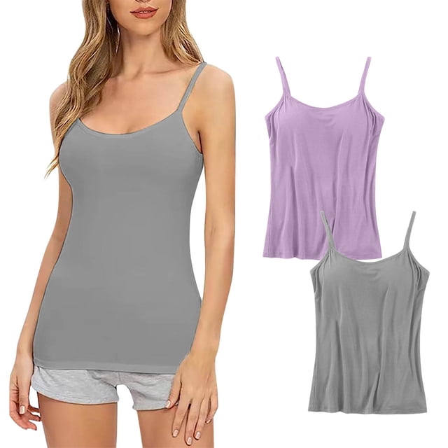 Timegard Camisoles 2 Pcs pour Femmes avec Soutien-Gorge Intégré Grande Taille Col Rond Respirantes Confortables Extensibles
