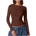 thumbnail image 2 of Dealovy Womens Long Sleeve Shirts Round Neck Slim Fitted Going out Tops Solid Color Basic Undershirts, 2 of 6