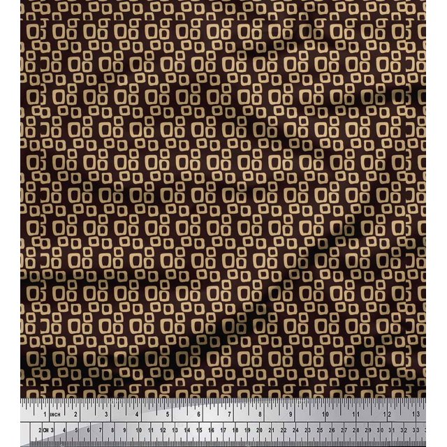 Soimoi Brown polyester Crepe Fabric Square Geometric Printed Fabric 1 Yard 52 Inch Wide