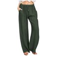 thumbnail image 1 of Timegard Cotton Linen Pants for Women Drawstring Elastic Waist Wide Leg Pants Lightweight Trousers with Pockets, 1 of 7