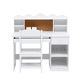 thumbnail image 1 of Kids Study Desk and Chair Set, White Kids Study Table and Adjustable Chair Set with Hutch, Cork Board, Keyboard Tray, 2 Pen Holders, Children School Table Student Desk Computer Desk, 1 of 8
