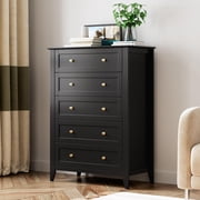BeesClover 5 Drawer Dresser for Bedroom, Black Dresser with Deep Drawers & Metal Knobs, Tall Modern Wooden Chests of Drawers for Entryway, Hallway