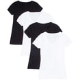 thumbnail image 2 of 2 or 4 Pack Zenana Women's Basic Short Sleeve V-Neck T-Shirts, Black/ white, Medium, 2 of 4