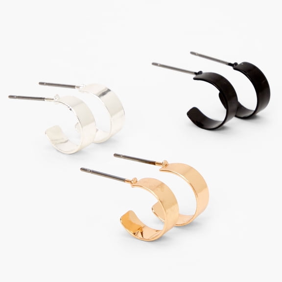 Claire's 3pk Gold Silver Black Huggie Earrings