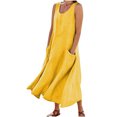 thumbnail image 1 of Staron Robes d'Été pour Femmes Coton Lin Grande Taille Sans Manches Longue Robe Élégante Fluide Ample Confortable Printemps Décontractée Robe de Soirée avec Poches Jaune TTTG, 1 of 7