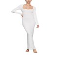 thumbnail image 1 of Robe Longue Moulante pour Femmes, Couleur Unie, Encolure Carrée, Longue Robe Taille Haute, Élégante, Soirée, Fête, Formelle, Ajustée, 1 of 5