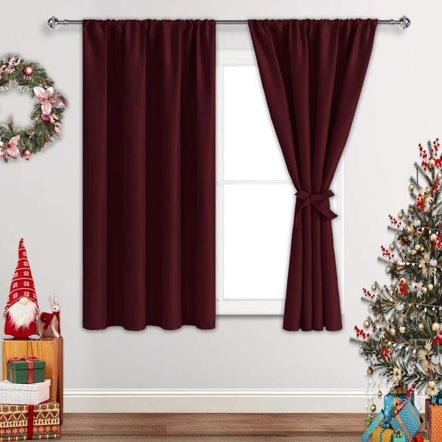 JIUZHEN Rideaux Occultants pour Chambre - Rideau Court Isolé Thermiquement, Réduisant le Bruit et Offrant de l'Intimité pour Salle de Bain et Salon, Ensemble de 2 Panneaux avec Embrasses, 42 x 54 Pouces de Long, Bourgogne
