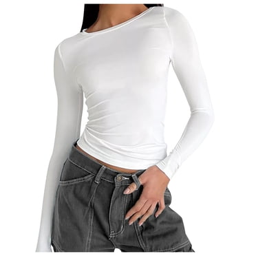T-Shirts pour Femmes 2025, T-Shirts Femmes, T-Shirt à Col Rond Uni pour Femmes T-Shirt Chaud Vêtements de Course pour Femmes Ajusté Manches Longues Vestes de Sarrau à Manches Courtes