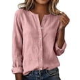 thumbnail image 3 of FAVIPT Womens V Neck Cotton Linen Blouses Long Sleeve Button Front Shirts Loose Fit Spring Casual Tops Pink,XL, 3 of 9