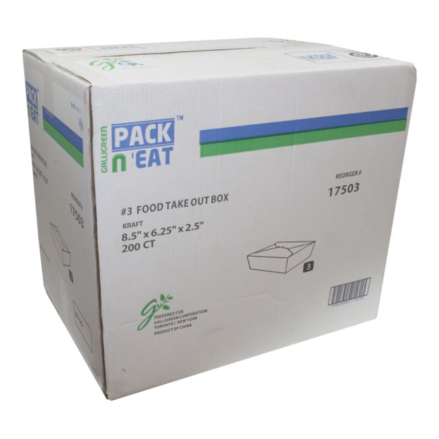 Pack N Eat Kraft Number 3 Boîte à Emporter, 250 Unités