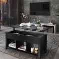 thumbnail image 4 of Gymax Table Basse à Plateau Relevable avec Compartiment de Rangement et Tablette Mobilier de Salon Noir, 4 of 10