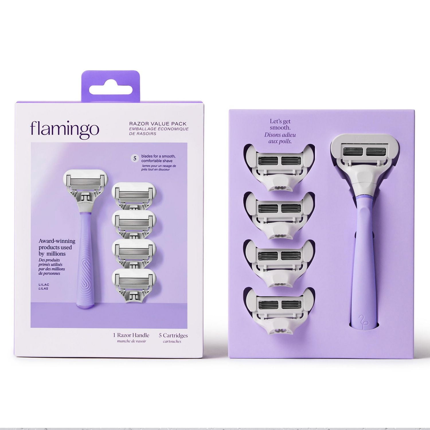 Ensemble économique,rasoir pour femmes Flamingo avec 5 cartouches de lames de rechange – Manche Lilas