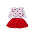 thumbnail image 2 of Fortune 2Pcs Kid Girl Valentine Outfits,Toddler Heart Print Pullover Tops Short Mesh Dress, 2 of 9