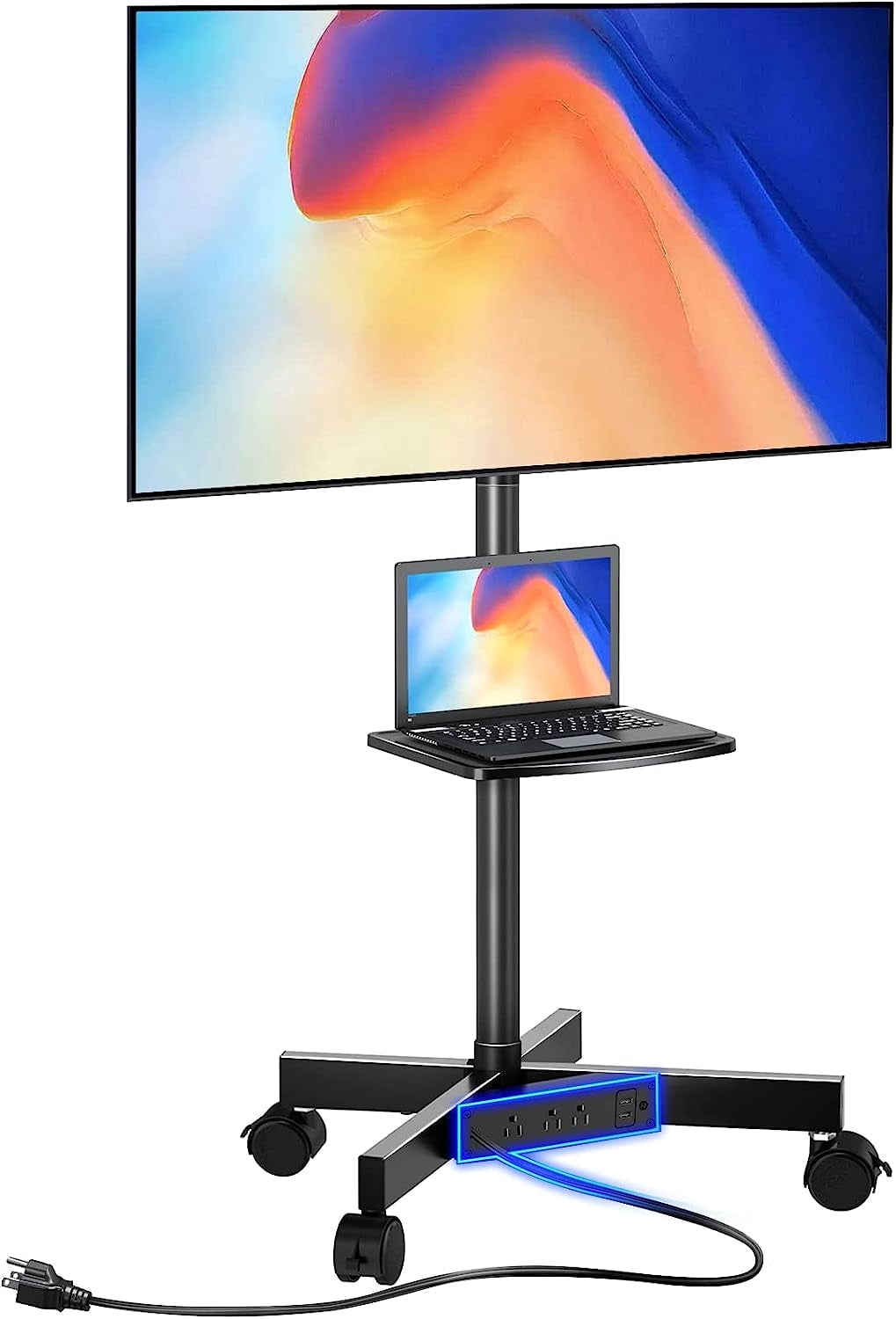 Mobile TV Cart with Power Outlet for 23-60 Inch Screens  Up to 88 lbs, Height Adjustable Rolling Stand with AV Shelf, VESA 400x400 mm