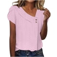 thumbnail image 1 of Fgnfyis T-Shirt à Manches Courtes à Col en V Uni avec Boutons, Manches Pétales, Haut Femme, Hauts pour Femmes, Rose, M, 1 of 5