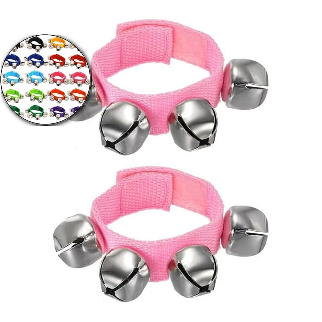 Dvruxg 2 Pcs Clochettes de Poignet, Grelots Clochettes de Cheville Clochettes de Poignet Bracelet Instruments de Percussion Bande Rythmique Musicale 4 Clochettes Argentées pour Fête Noël (Rose)