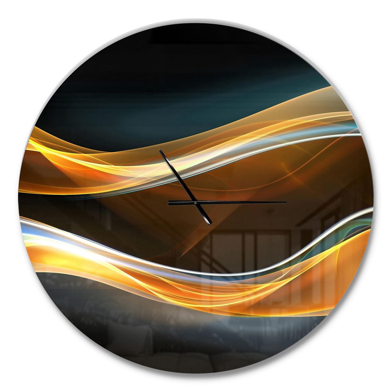 Designart Vagues d'or 3D en noir horloge murale