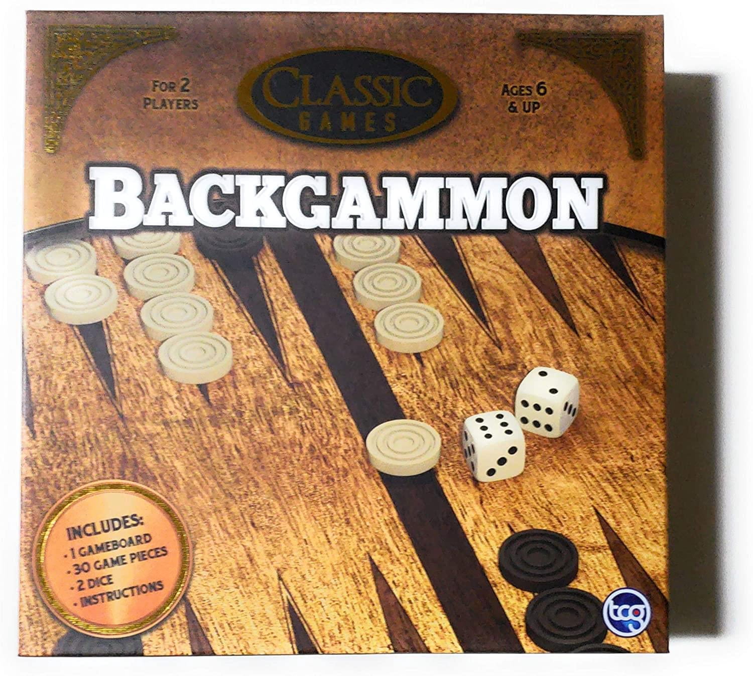 Classic Games Wood Backgammon Set | Board & 30 Game Pieces