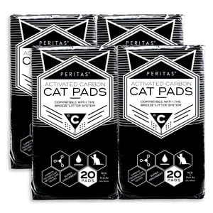 Peritas Plaquettes de chat (carbone actif, 80 Remplacement générique pour Breeze Tidy Cat Litter System* et plus 16.9" x 11.4" Plaquettes jetables en lin de chat pour boîte à litière