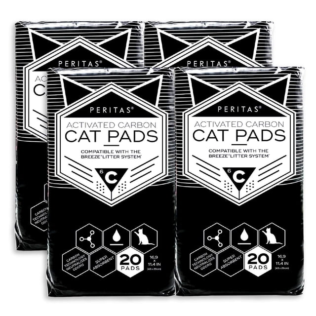 Peritas Plaquettes de chat (carbone actif, 80 Remplacement générique pour Breeze Tidy Cat Litter System* et plus 16.9" x 11.4" Plaquettes jetables en lin de chat pour boîte à litière