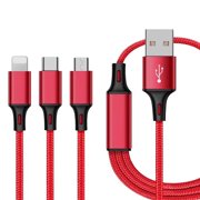 Amdohai High-quality Nylon Braided USB Data Cable 3 in 1 Fast Charging Cable Compatible with iOS Android Phone (NOT Support Data Transmission)