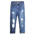 thumbnail image 1 of KIDSCOOL SPACE Girls Slim Ripped Holes Pink Sequin Stars Fashion Jeans, 1 of 3