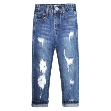 KIDSCOOL SPACE Girls Slim Ripped Holes Pink Sequin Stars Fashion Jeans