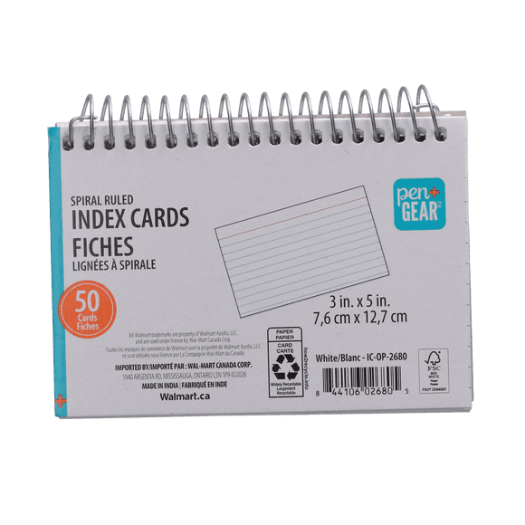 PG INDEX CARD SPIRAL WHITE, RULED, 3 IN X 5 IN, 50 COUNT